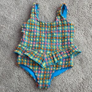 Colorful Ruffled One-Piece Swimsuit - Multicolor Check